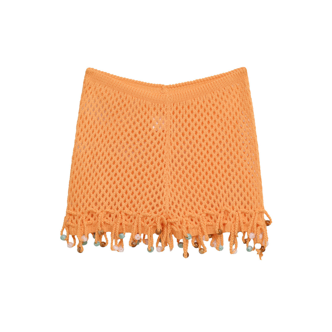 Women's mini skirt in mesh fabric with decorative fringes Lune London