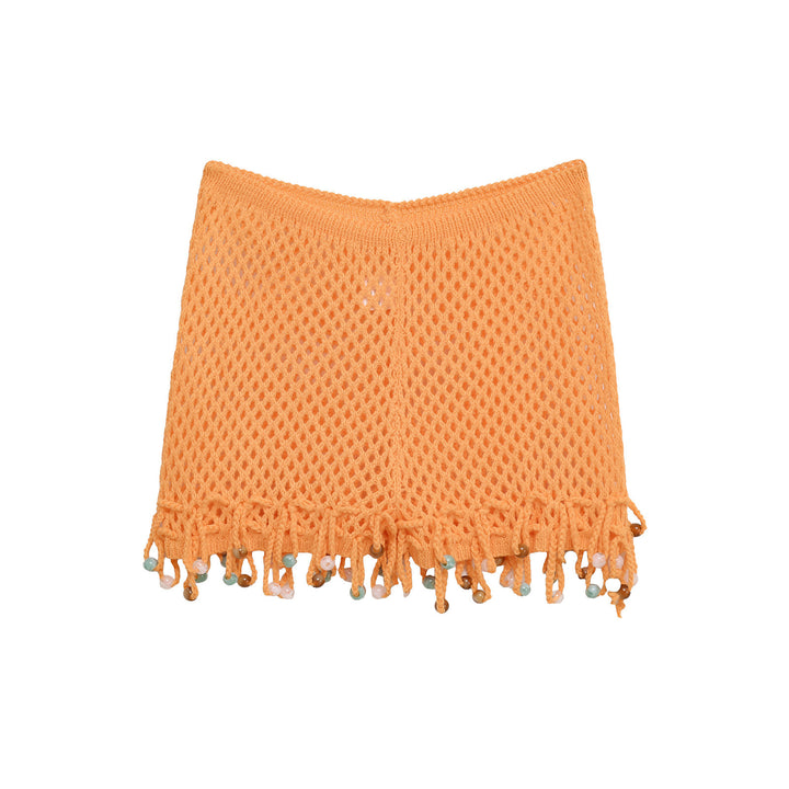 Women's mini skirt in mesh fabric with decorative fringes Lune London