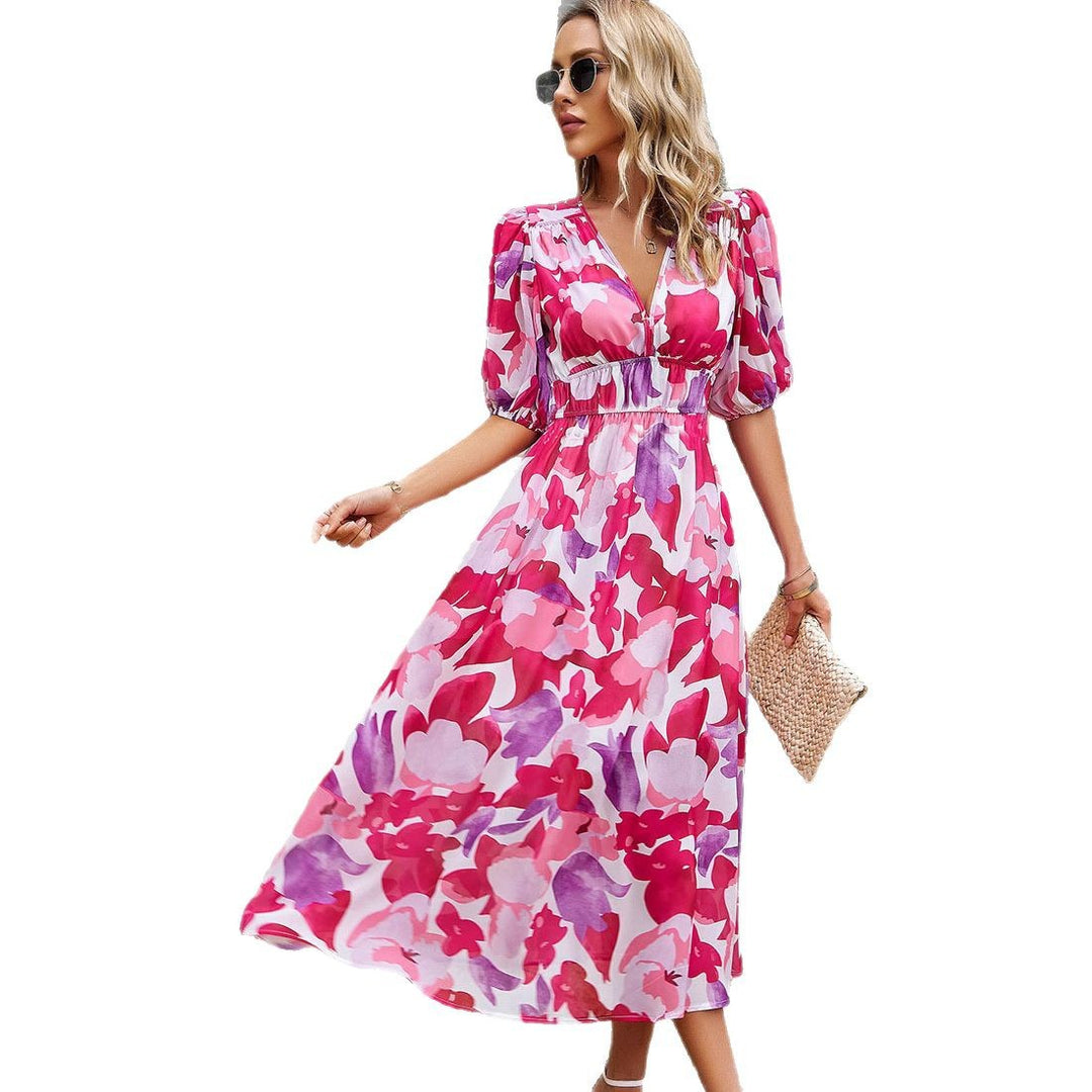 Ladies Romantic Chic Maxi Dress with Puff Sleeves