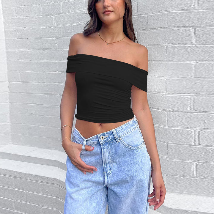 Women's Off-Shoulder Crop Top made of elastic material with figure-flattering design Lune London