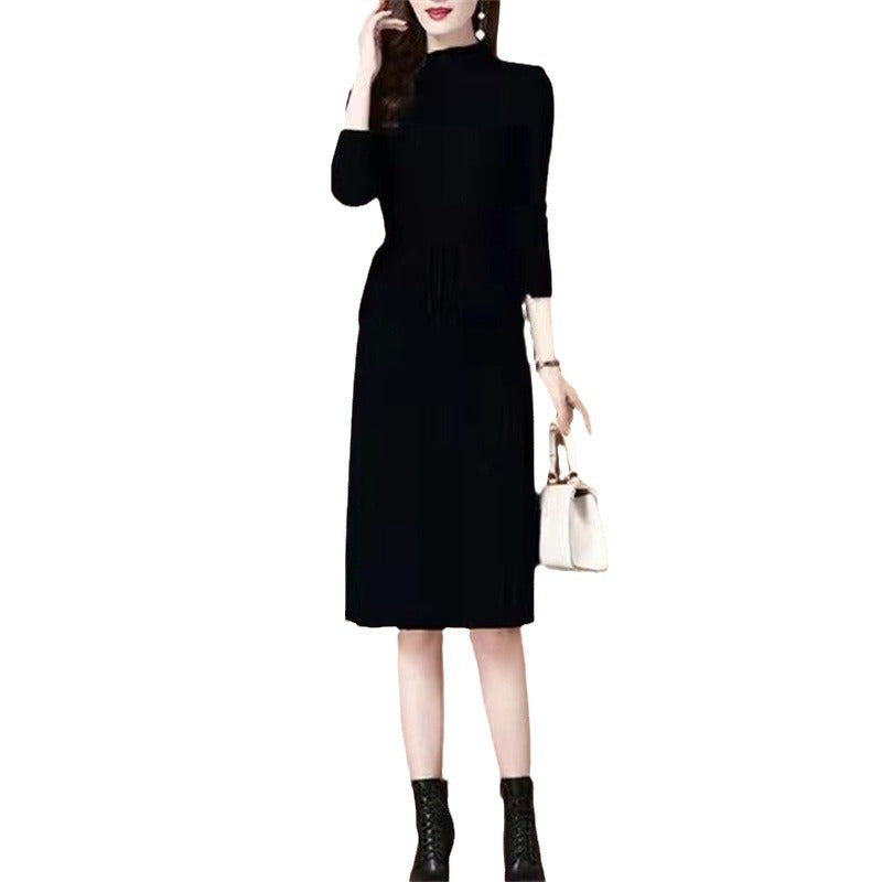 Knit dress for ladies with asymmetrical waist and fine ribbed structure Lune London