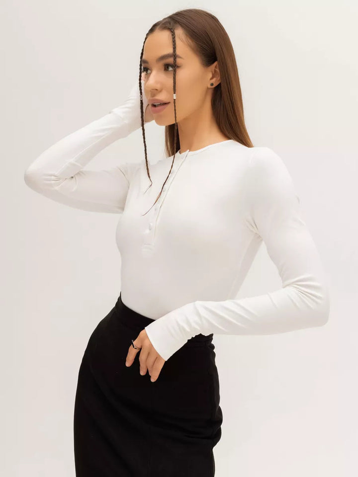 Women Long Sleeve Top with Button Placket and Fitted Cut Lune London