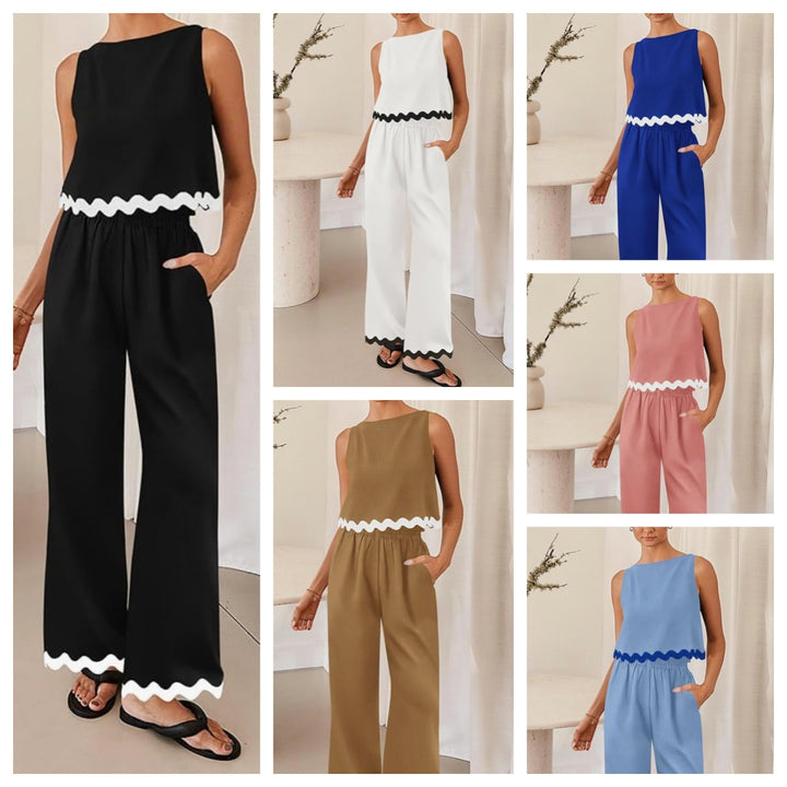 Women elegant lounge outfit with loose fit and decorative wavy finishes Chic und Stil