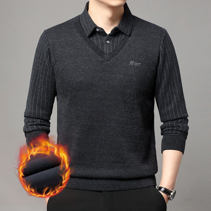 Elegant V-neck sweater for men with structured sleeves and a classic shirt collar Lune London