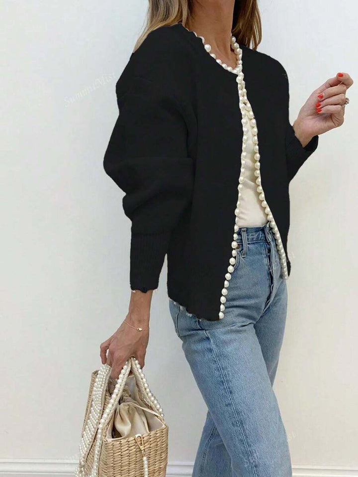 Cardigan pour femmes avec accents en perles et coupe décontractée Chic & Stil