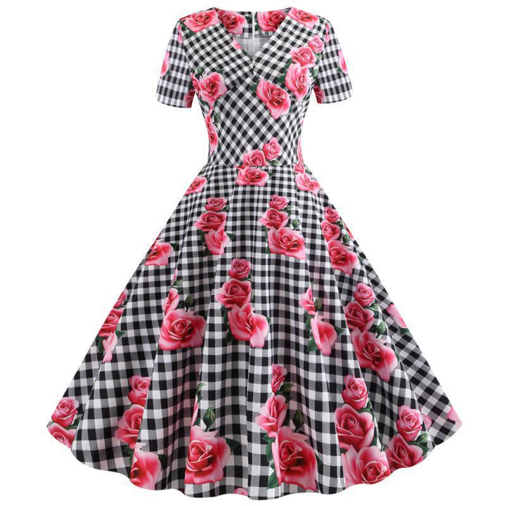 Robe Rockabilly Femme avec Motif Floral à Carreaux Chic & Stil
