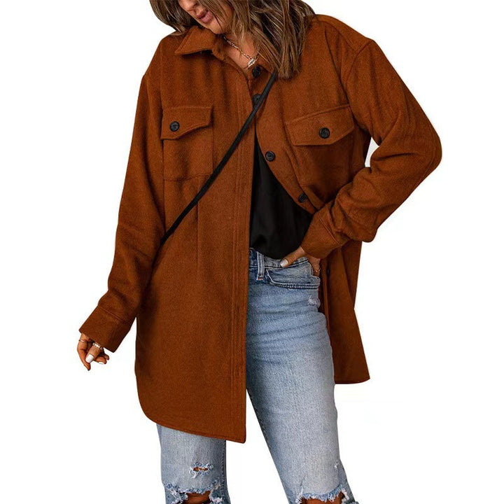 Lune London women's versatile oversized shirt jacket with patch pockets and button closure