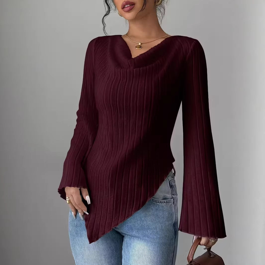 Haut à manches longues pour femmes avec ourlet asymétrique et design à côtes texturées Chic & Stil