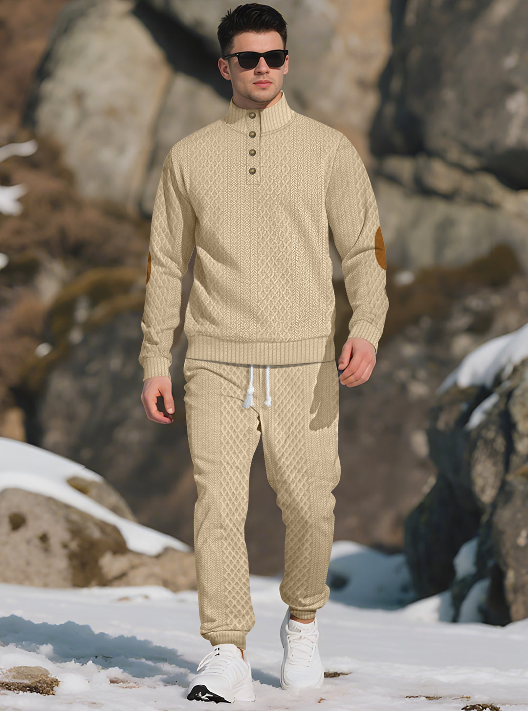 Comfortable knitted sweater for men with a high collar and trendy buttons Lune London