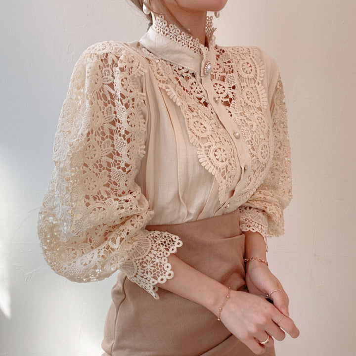 Femme blouse en dentelle élégante avec col montant Chic & Stil