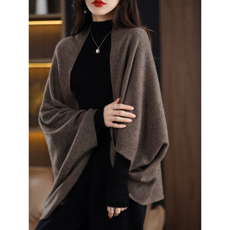 Ladies Large Knit Poncho with Modern Chic Roman Pattern and Style