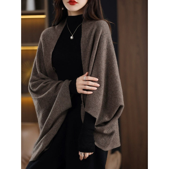 Ladies Large Knit Poncho with Modern Chic Roman Pattern and Style