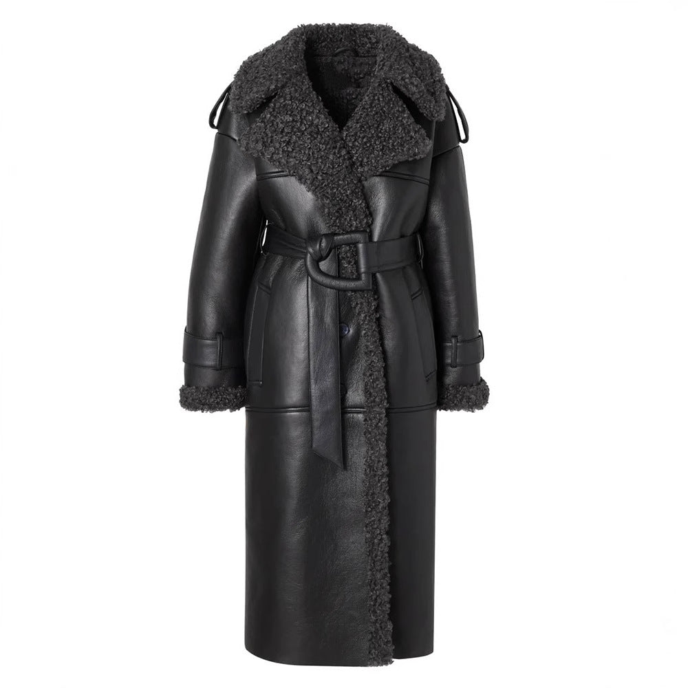Oversized faux leather coat for women with textured inner lining Lune London