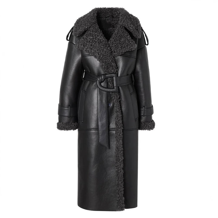 Oversized faux leather coat for women with textured inner lining Lune London