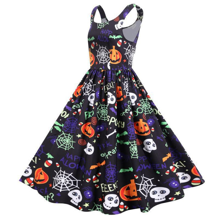 Robe évasée pour femme avec motifs d'Halloween et silhouette élégante en A