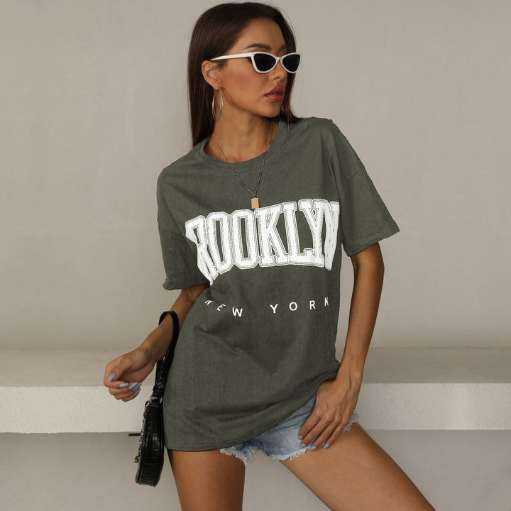 T-shirt surdimensionné pour femmes avec impression tendance Brooklyn Chic & Stil