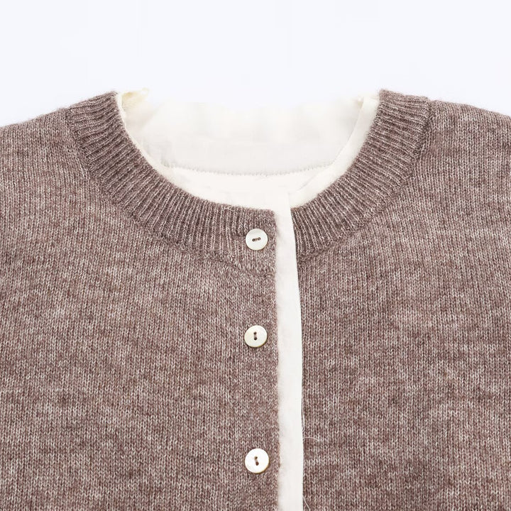 Casual knit jacket for women with round neck and button details Lune London