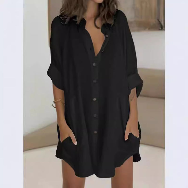 Long sleeve shirt dress for women with hidden button closure Lune London
