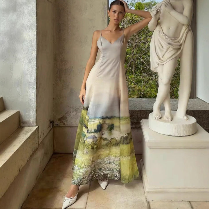 Lune London Women's maxi dress with artistic landscape print