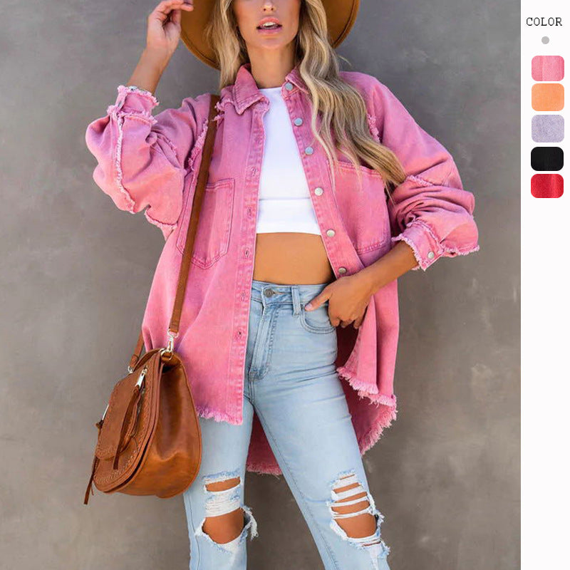 Oversized denim shirt for women with fringes Chic & Stil