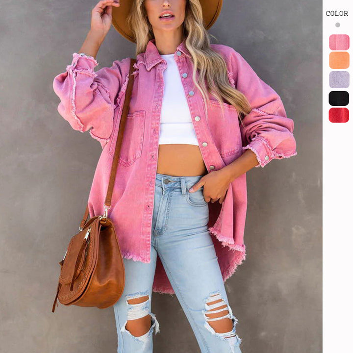 Oversized denim shirt for women with fringes Chic & Stil