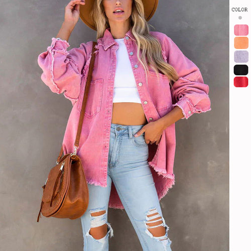 Oversized denim shirt for women with fringes Chic & Stil