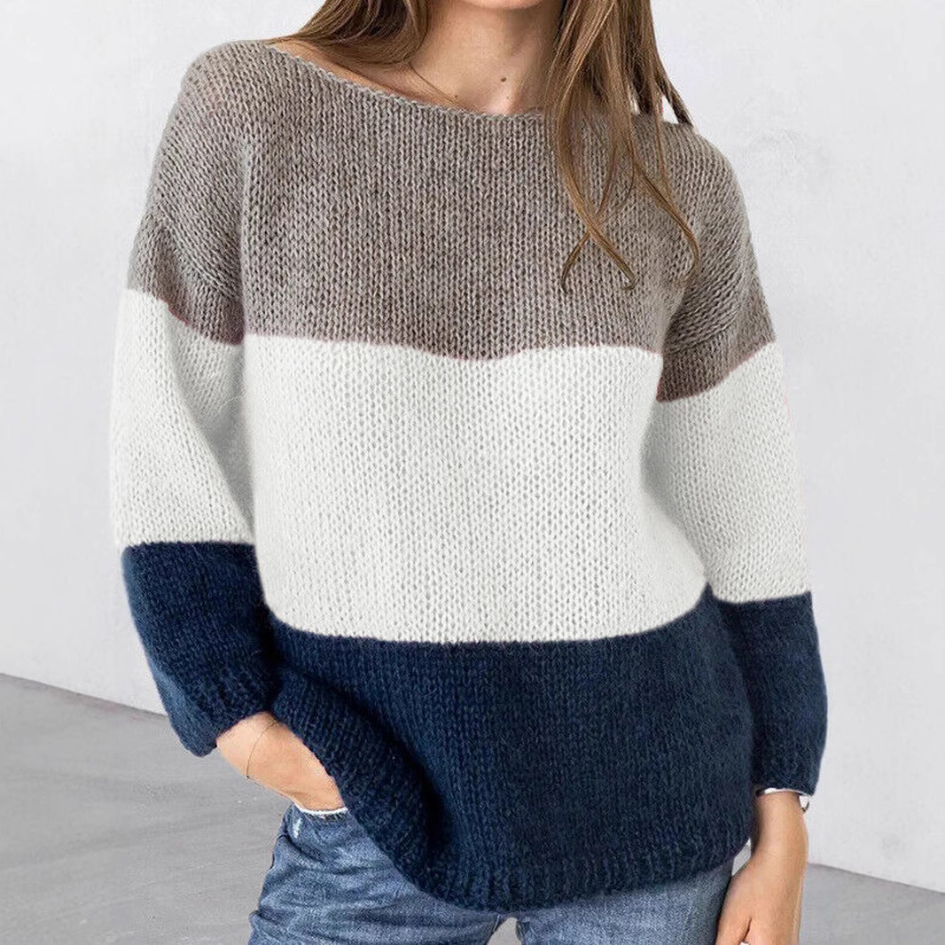 Casual striped sweater for women with wide neckline Lune London