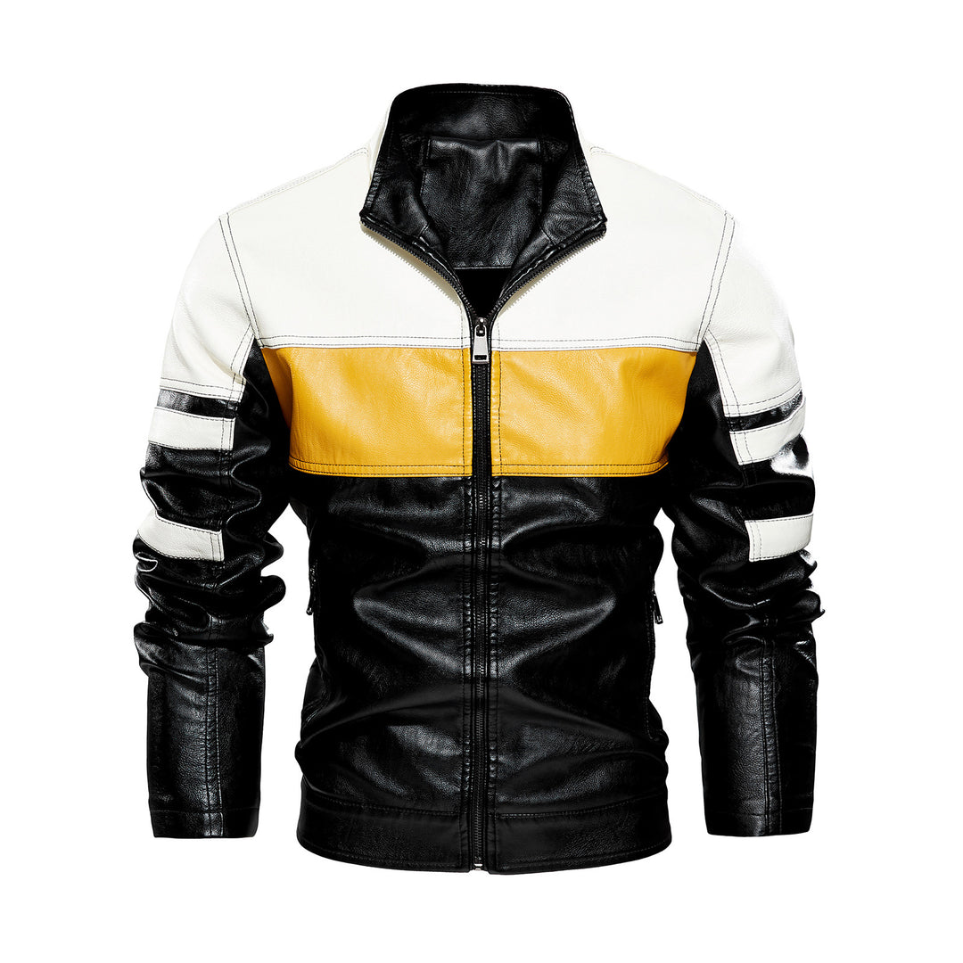 Men's biker jacket in faux leather with contrasting color panels Lune London