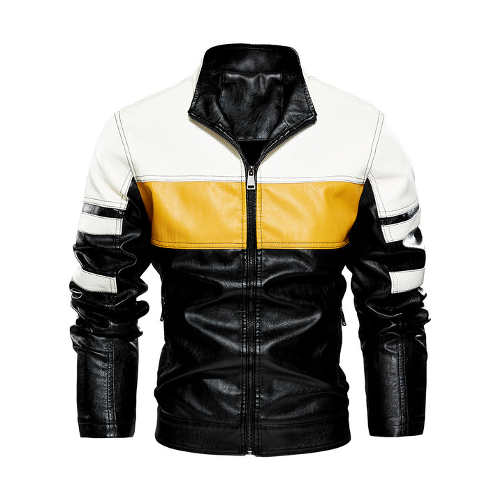 Men's biker jacket in faux leather with contrasting color panels Lune London