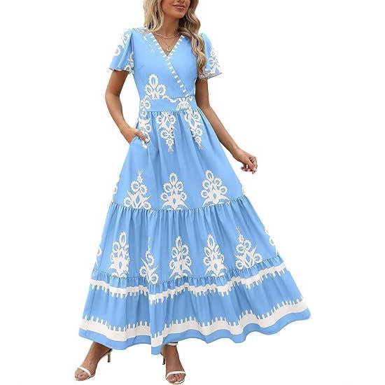 Maxi dress for women with eye-catching embroidery and voluminous skirt Lune London