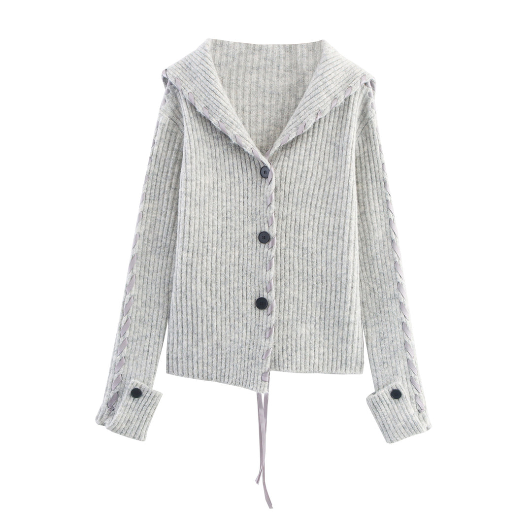 Knitted jacket for women with artistic collar and ribbed structure Lune London