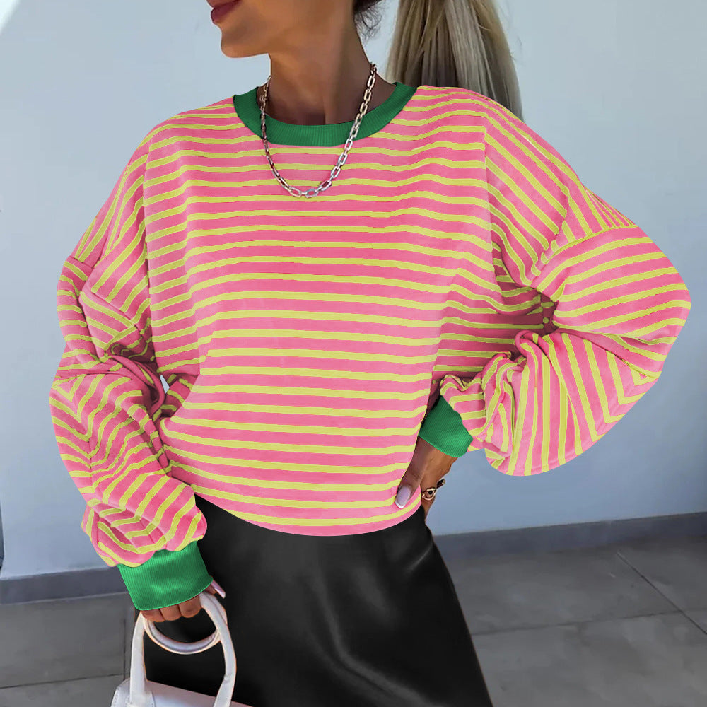 Women's Casual Striped Sweatshirt with Boxy Cut and Contrasting Finishes Lune London