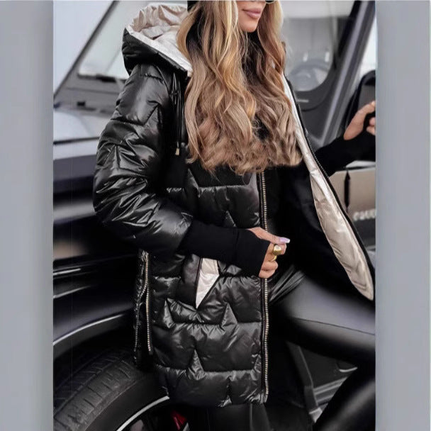 Modern and warm quilted jacket for women with hood Lune London