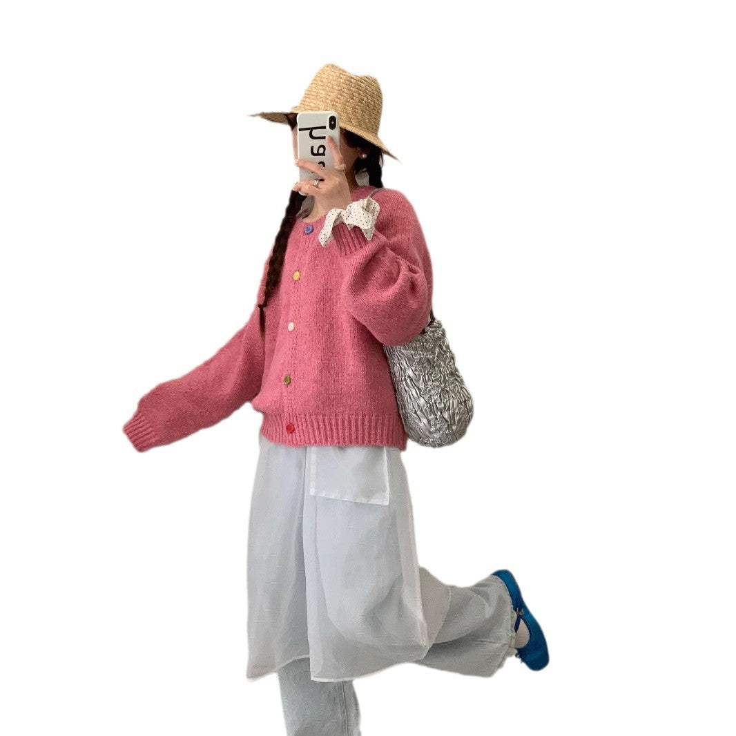 Women's Cozy Pullover with Colorful Buttons and Casual Cut Lune London