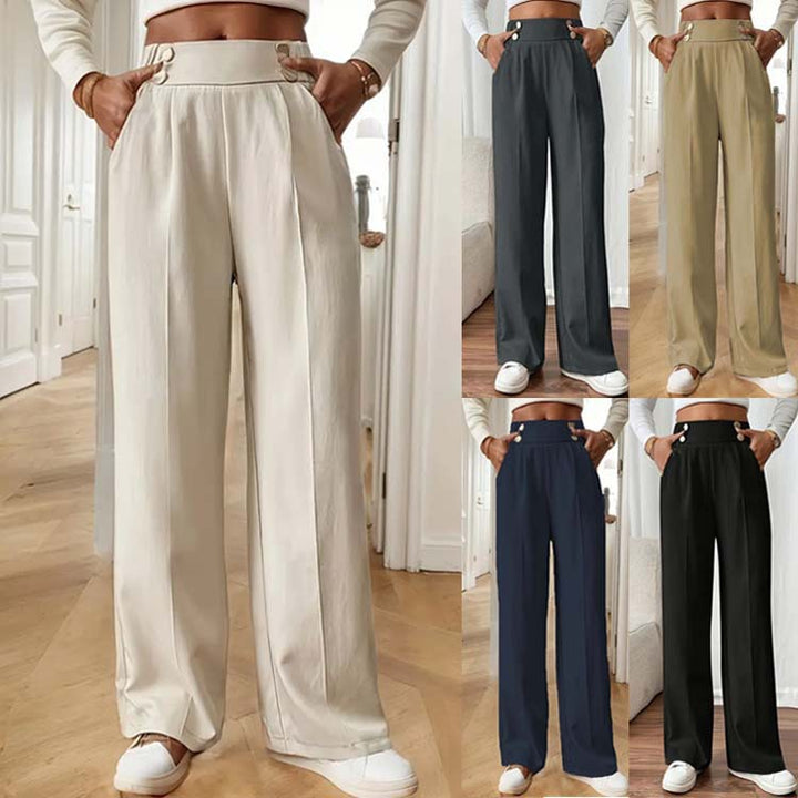 Elegant and airy high-waisted pants for women with wide legs and practical pockets Lune London