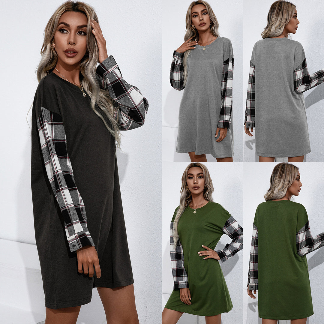 Casual sweat dress for women with plaid sleeves Lune London