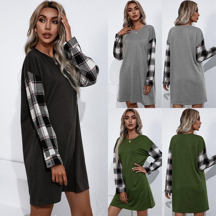 Casual sweat dress for women with plaid sleeves Lune London