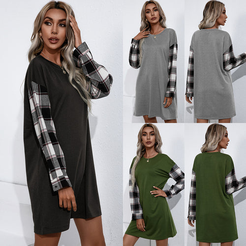 Casual sweat dress for women with plaid sleeves Lune London