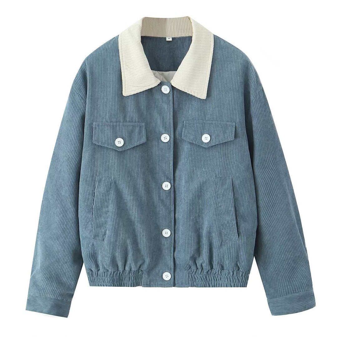 Casual corduroy jacket for women with practical flap pockets and elastic waistband Lune London