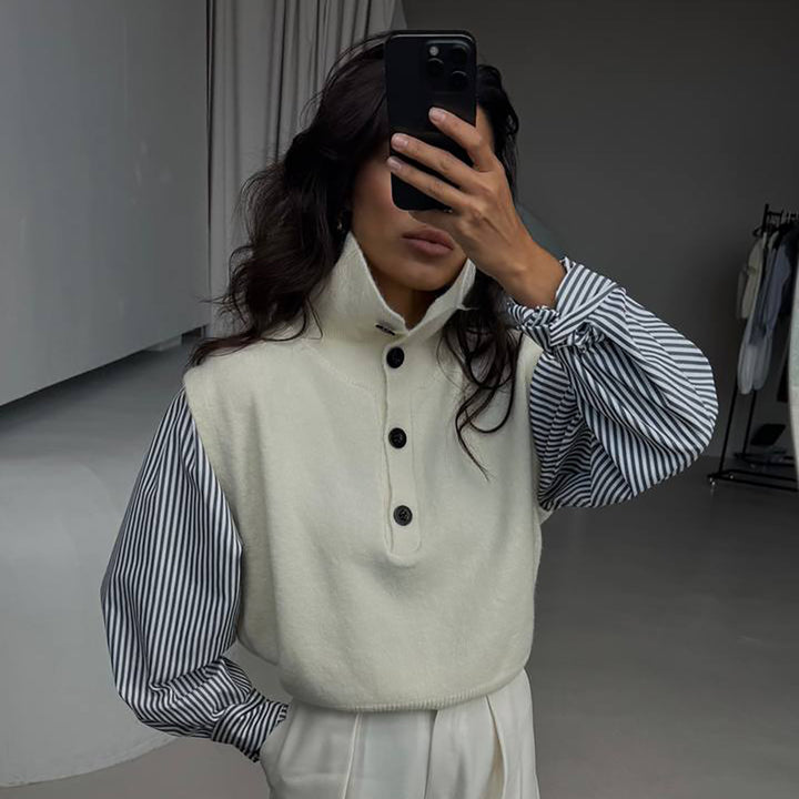 Knit sweater for women with high collar and button details Lune London