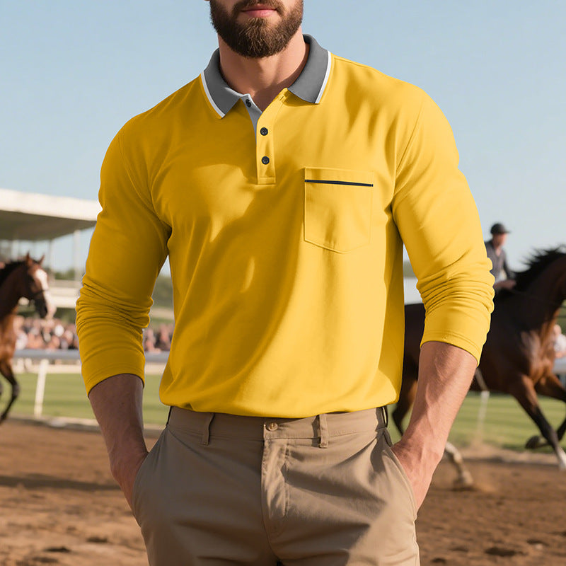 Long sleeve polo shirt for men, fashion, with textured surface and practical chest pocket Lune London