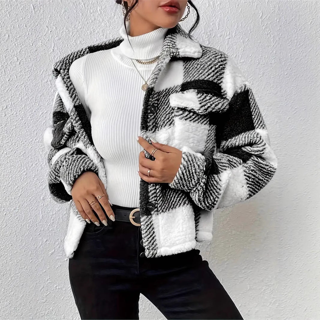 Ladies Cozy Checked Stylish Jacket