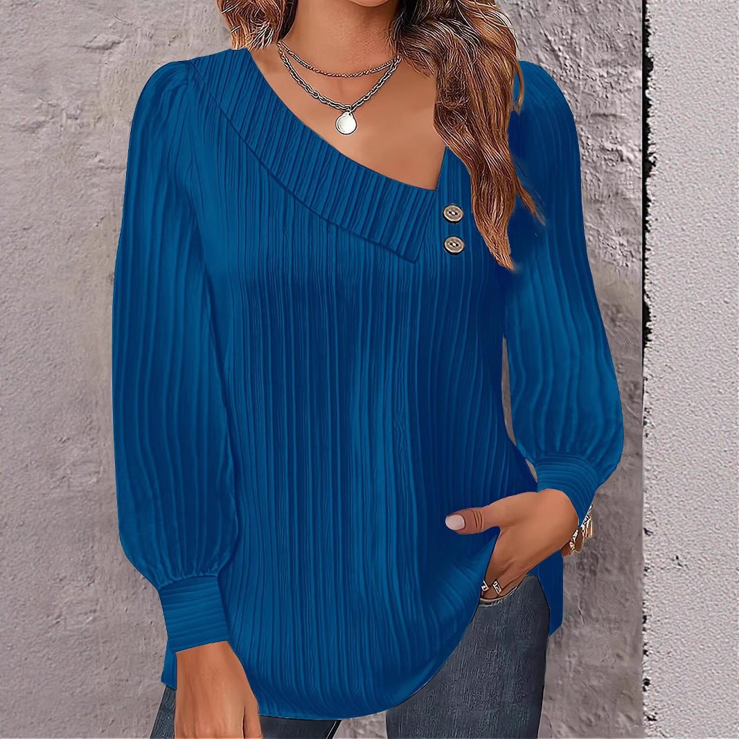 Ladies Elegant and Casual Top with Asymmetric Neckline and Button Details Lune London