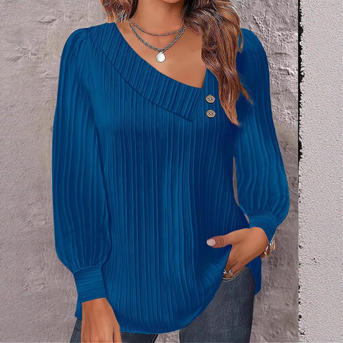 Ladies Elegant and Casual Top with Asymmetric Neckline and Button Details Lune London