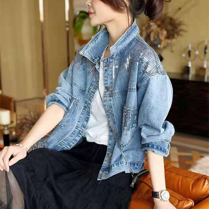 Women’s denim jacket with sequin embellishments Lune London