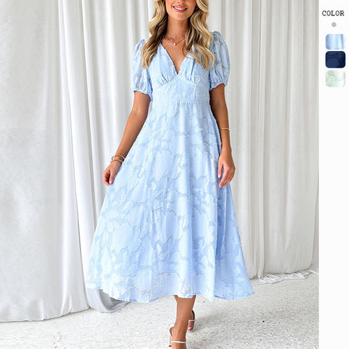 Elegant Maxi Dress for Women with Flounce Sleeves and Chic Floral Texture & Style