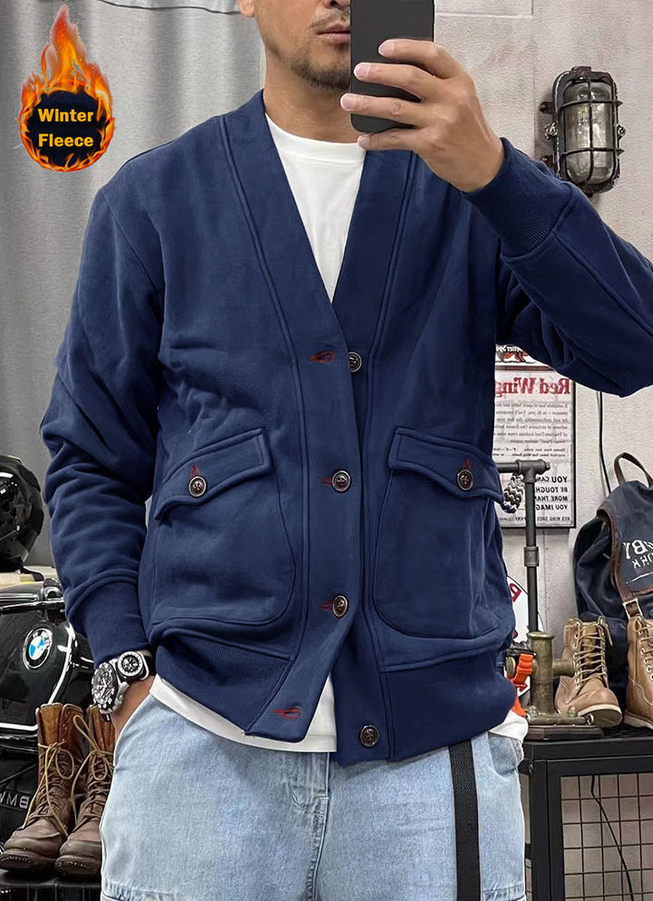 Trendy fleece jacket for men with practical pockets and stylish button placket Lune London