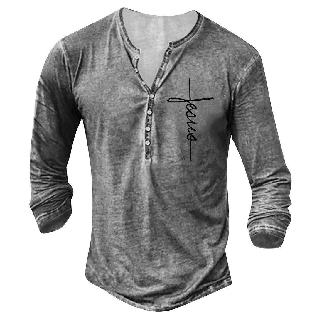 Men's Long Sleeve Henley T-Shirt with Creative Graphic Print Lune London