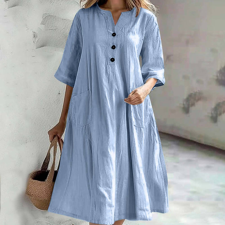 Casual cotton dress for women with button placket and practical pockets Lune London