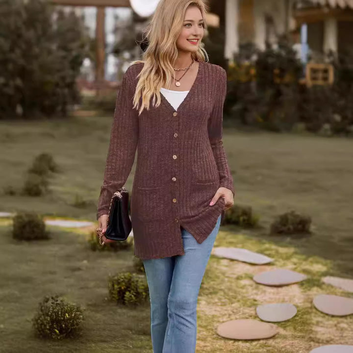 Ladies' cardigan with button placket and practical pockets Lune London